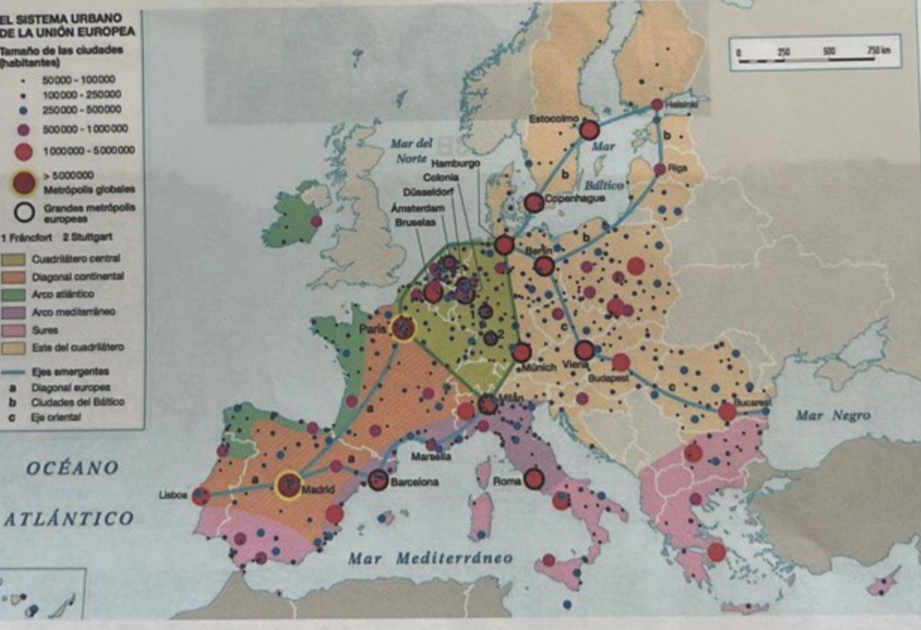 Soluciones Oposiciones Geografía e Historia Andalucía 2025 2 Mapa jerarquía urbana Europa - Andalucía